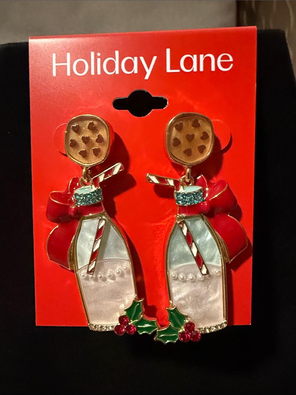 Holiday Lane Red Bow Festive Milk Bottle Earrings